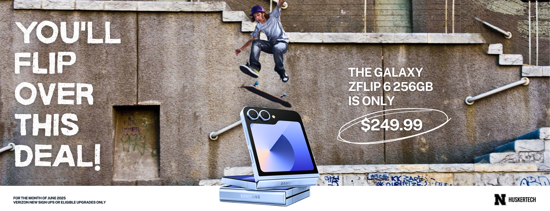 Galaxy Z Flip 6 256gb is $249.99 during the month of June for eligible upgrades and new sign-ups with Verizon service.