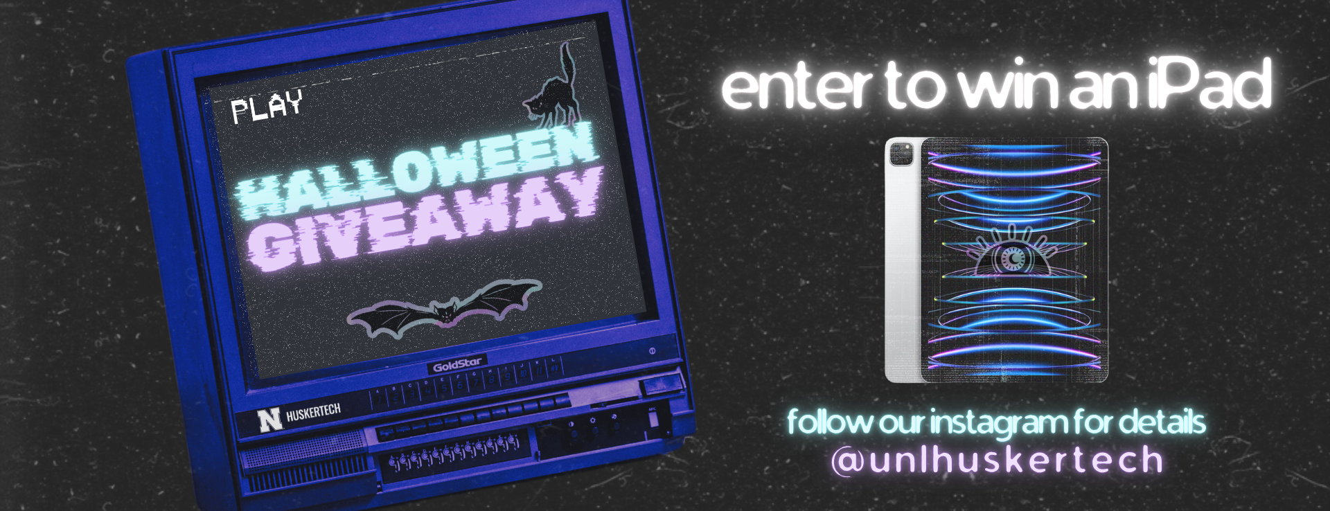 Halloween giveaway: enter to win an iPad. follow our instagram for details @unlhuskertech