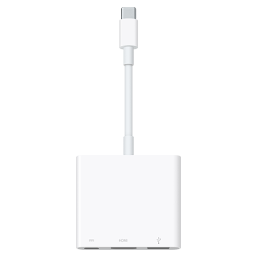 Apple brand USB-C to Digital AV Multiport Adapter, includes USB-C to USB-C, HDMI, and USB-A