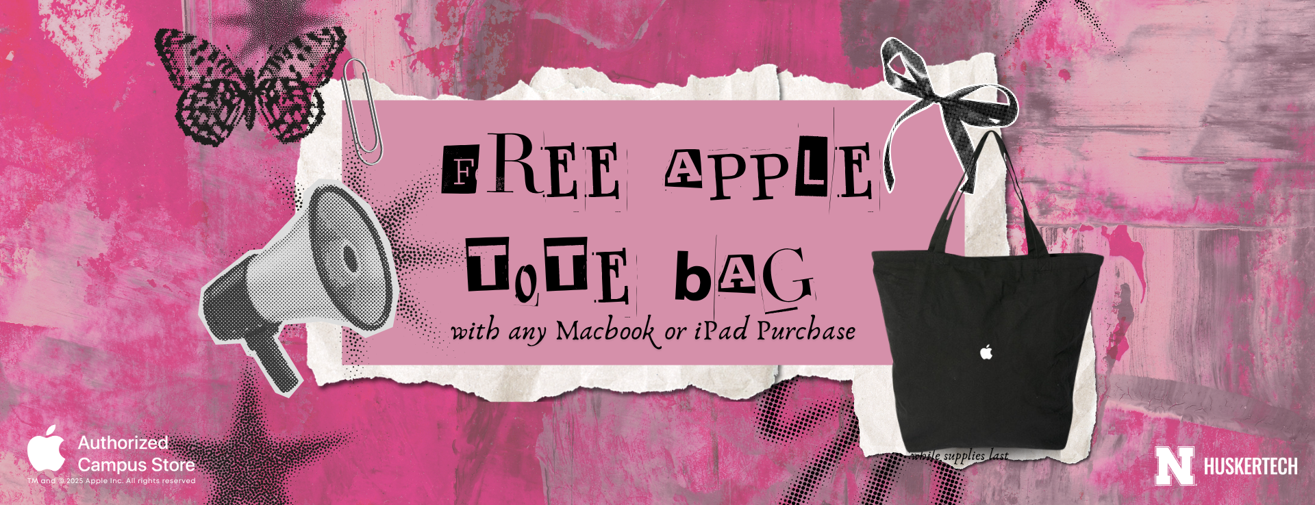 Free Apple tote with Macbook or iPad purchase during the month of June. While supplies last.
