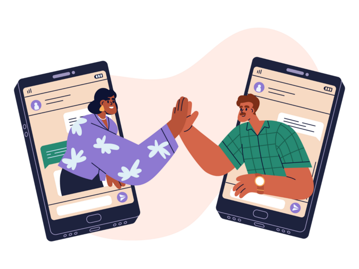 two people high fiving over text