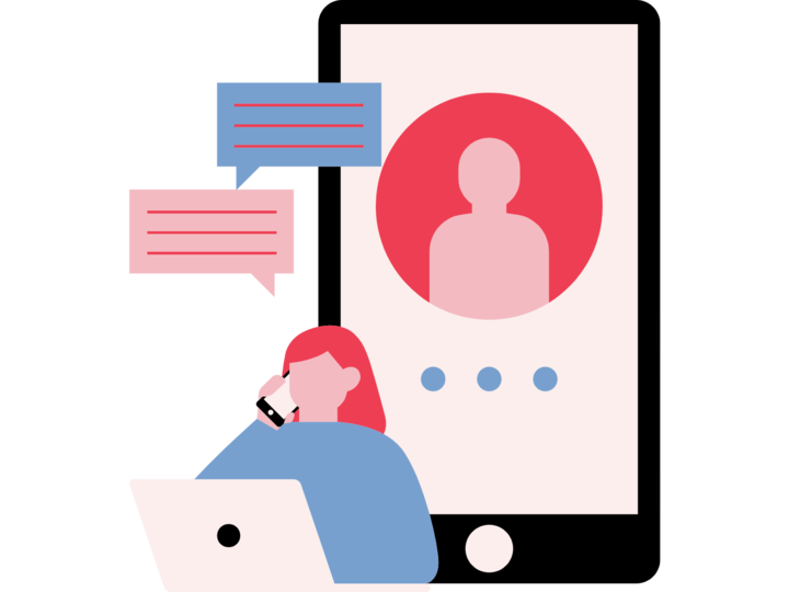 simple illustration of person talking on cellphone and using laptop