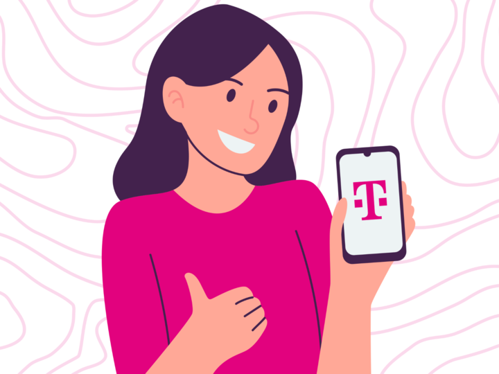 woman holding phone with a t-mobile logo