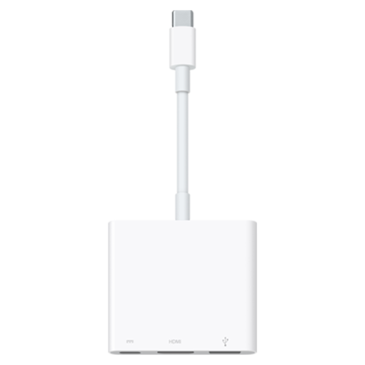 Apple brand USB-C to Digital AV Multiport Adapter, includes USB-C to USB-C, HDMI, and USB-A
